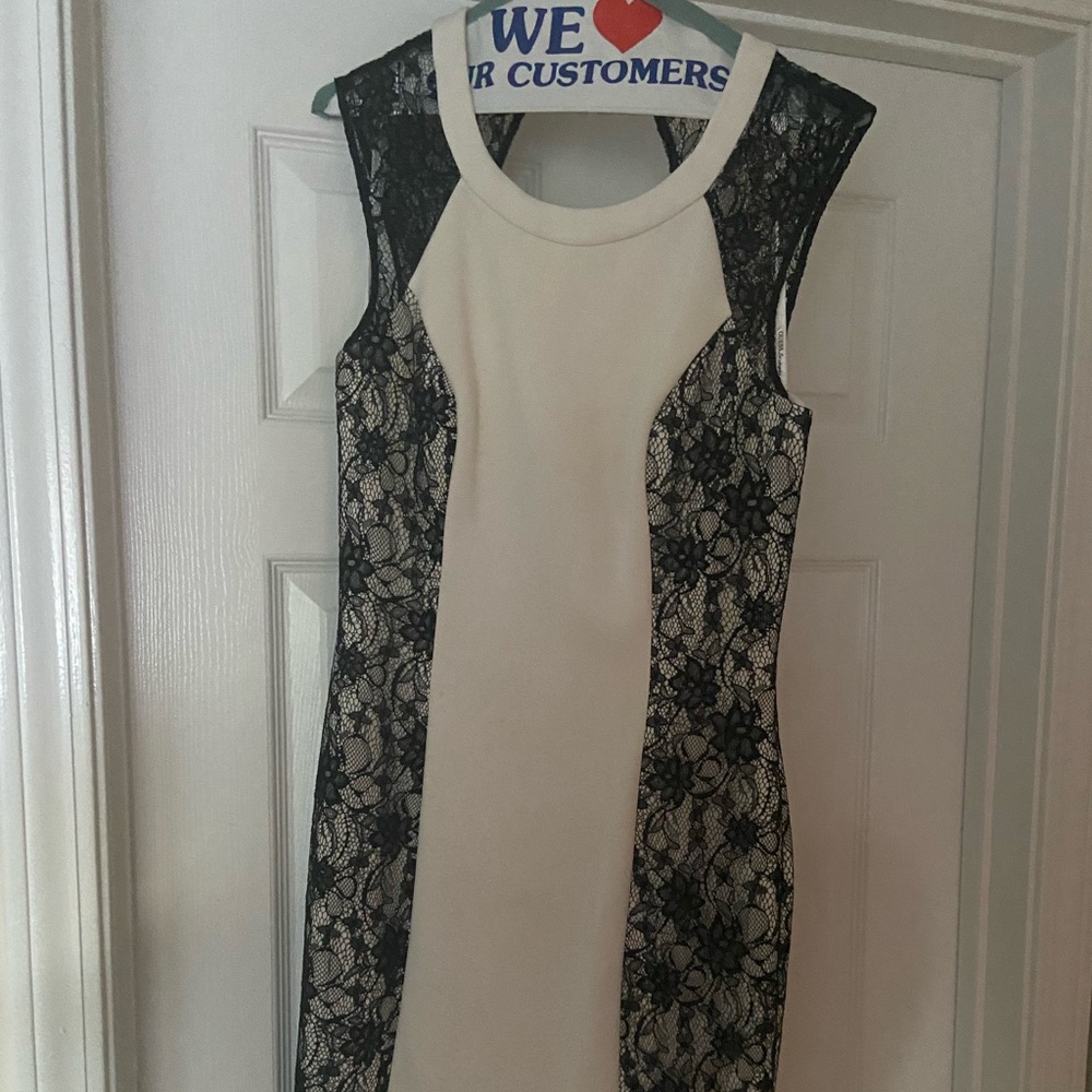 Black lace and white mini dress